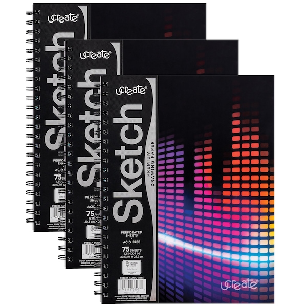 Ucreate Fashion Poly Sketch Book, Sonic Vibes, Unruled, 12in. x 9in., 3PK P38037 - main