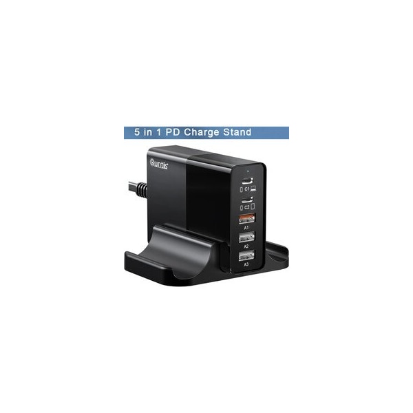 Cable Wholesale 5 Port Smart PD Charging Station, 65W, 2 USB C Ports and 3 USB A Ports, Black 90W1-20105 - main
