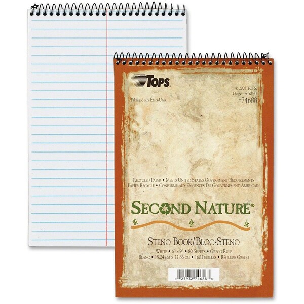 Tops Business Forms TOPS, SECOND NATURE RECYCLED NOTEBOOKS, GREGG RULE, 6 X 9, WHITE, 80 SHEETS 74688 - main
