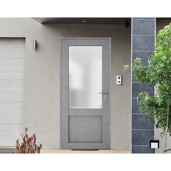 Vdomdoors Front Exterior Prehung FiberGlass Door Frosted Glass / Manux 8422 Grey Ash / Office Commercial and MANUX8422EXD-SS-W36 x H80-LH - main
