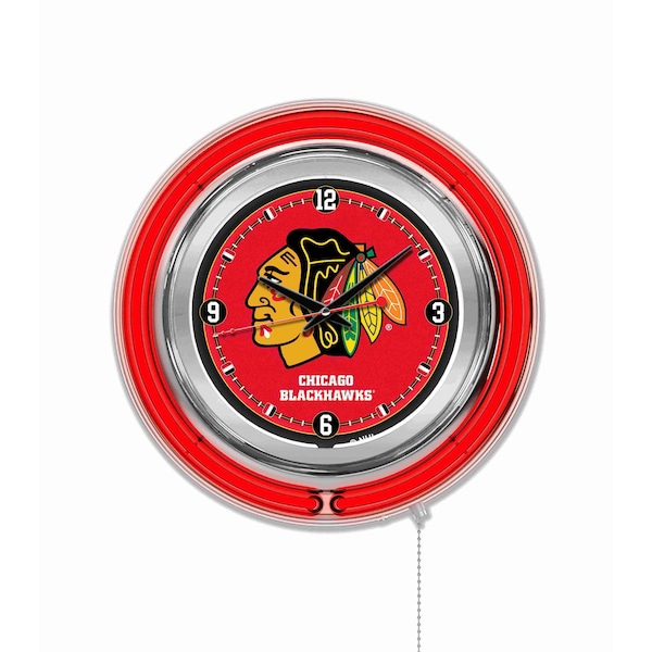 Holland Bar Stool Co Chicago Blackhawks Double Neon 15" Clock, NHL Clk15ChiHwk - main