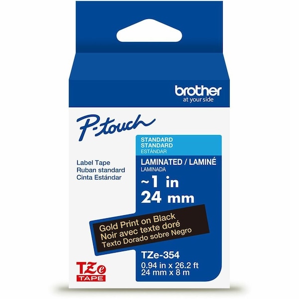 Brother Adhesive TZ Tape (R) Cartridge 15/16"x26-1/5ft., Gold/Black TZE354G - main