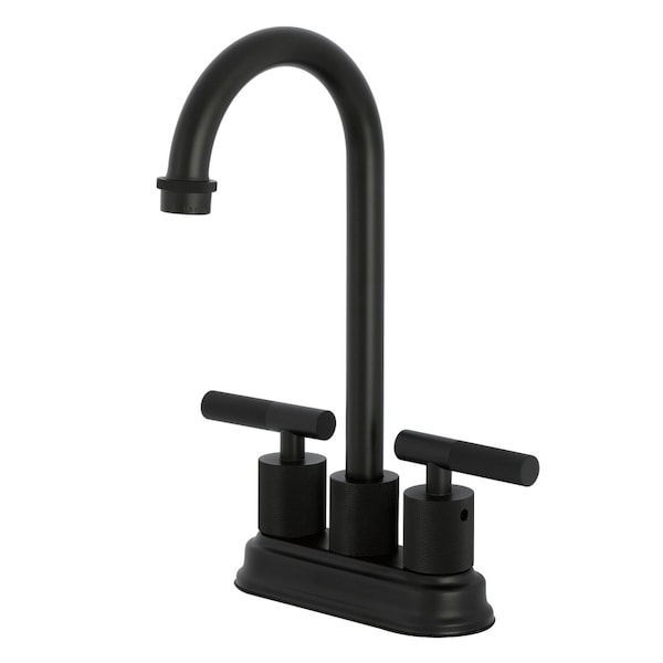 Kingston Brass Double-Handle 4" Centerset Bar Faucet with Knurled Handle, Matte Black KB5490KNL - main