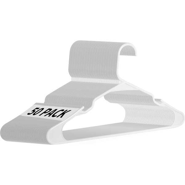 Simple Deluxe HealSmart Plastic Hangers, Space Saving Clothes Hangers with Non-Slip Shoulder Notches, White, 50PK HIHANGPLASTW01X50 - main