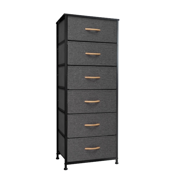 Homeroots 18" Gray And Black Steel And Fabric Six Drawer Dresser 484697 - main