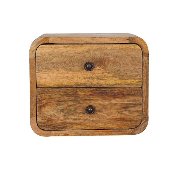 Homeroots 12" Brown Solid Wood Two Drawer Floating Nightstand 712837 - main