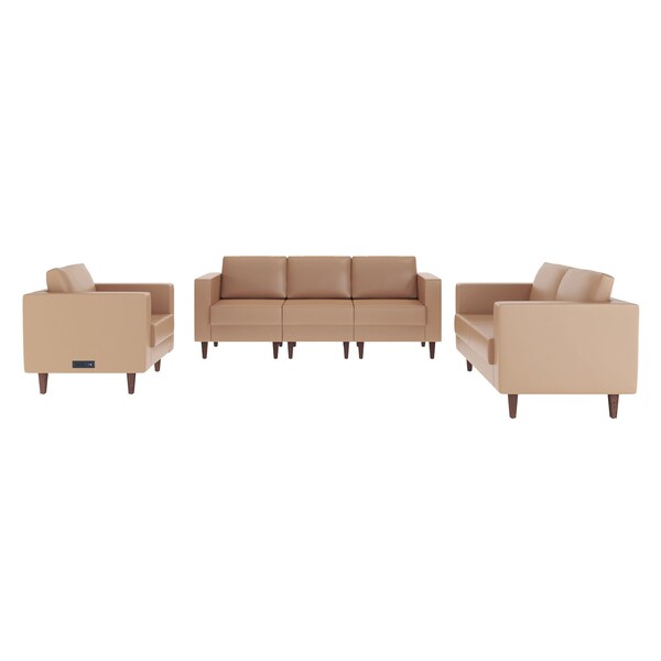 Flash Furniture HERCULES Artemis 3 Piece Cognac LeatherSoft Reception Set, 8 AC Outlets/4 USB/4 USB-C Ports ZB-8921-SET-COGNAC-GG - main
