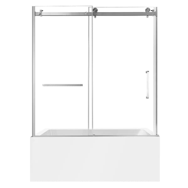 Kingston Brass 60" Acrylic Alcove Left-Hand Drain Tub with Right Sliding Tub Door, White/Brushed Nickel KVTDE603122L8 - main