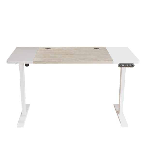 Homeroots Adjustable Natural and White Wood and Stainless Steel Rolling Computer Desk 528672 - main