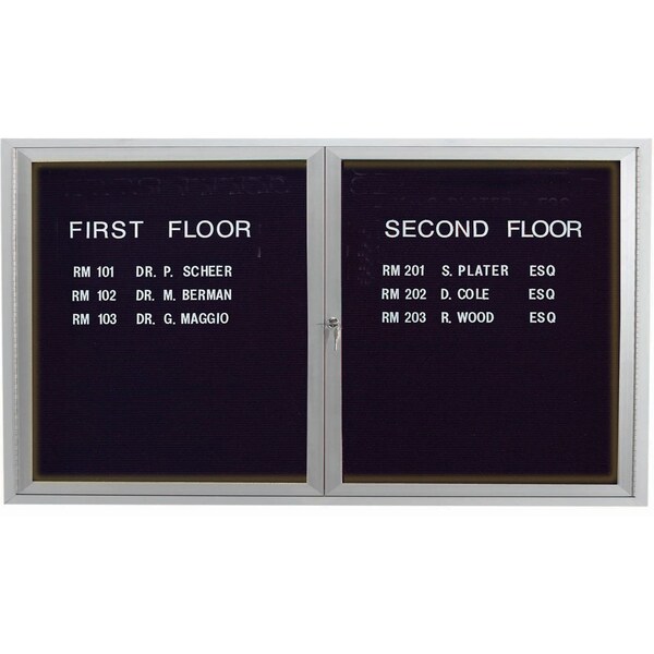 Aarco Illuminated Enclosed Letter Board Directory w/ Clear Satin Anodized Al Frame, 36''Hx60''W 2 Doors ADC3660I - main