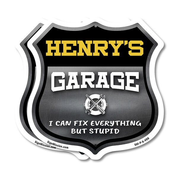 Signmission Henry's Garage I Can Fix Everything But Stupid, 6 inch X 6 inch, Plastic Sign, 2PK SHI-P-2PACK-6-490-HENRY - main