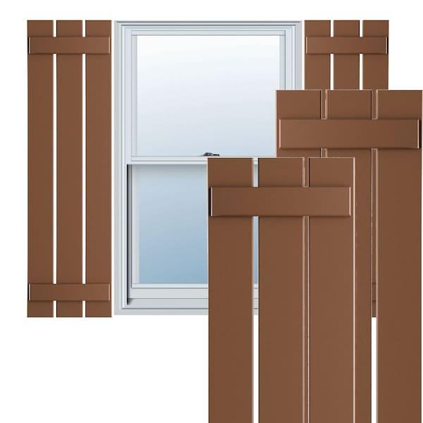 Ekena Millwork True Fit PVC, Three Board Spaced Board-n-Batten Shutters, Burnt Toffee, 17 1/8W x 32H, PR TFP101SBF17X032BT - main