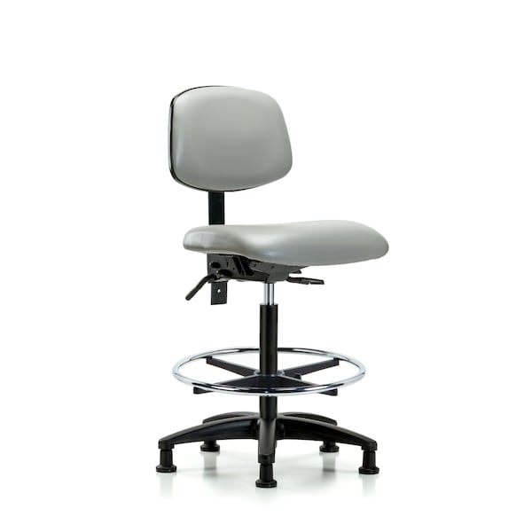Blue Ridge Ergonomics High Bench Chair Chair, Fab, Med Bnch, Chr Tilt CF Glide, Gry, No Arms, 26" to 35" Height, Vinyl, Dove BR-VHBCH-RG-T1-A0-CF-RG-8567 - main