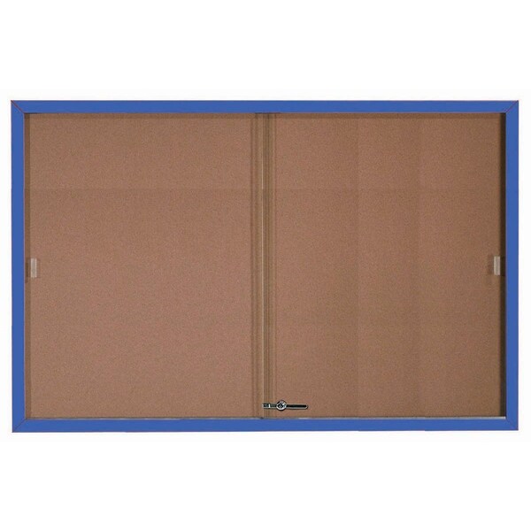 Aarco Enclosed Bulletin Board w/ Al Frame Sliding Doors, Powder Coated Blue, 48''Hx72''W SBC4872B - main