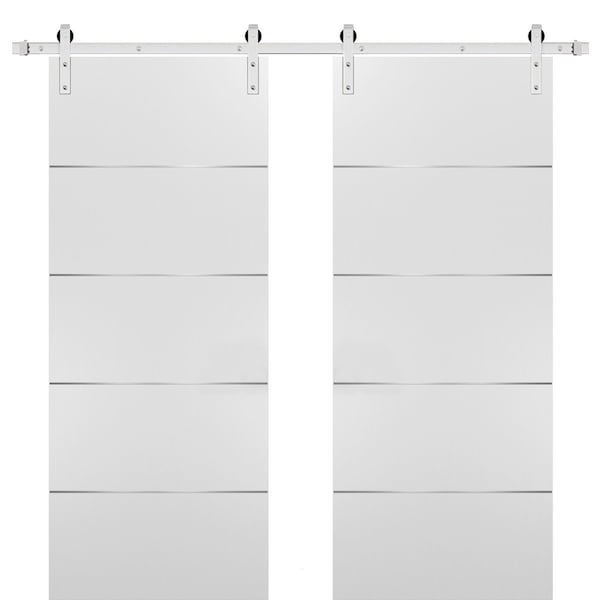Sartodoors Sliding Double Barn Doors with Hardware, Planum 0020 White Silk, 13FT Rail Hangers Sturdy Set, Mode PLANUM0020DB-S-WS-72 x 80 (2* 36x80) - main
