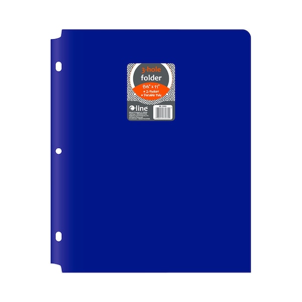 C-Line Products 8-1/2" x 11" Blue Two-Pocket 3-Hole Punch Heavyweight Poly Portfolio Folder, 25EA/BX, 6BX/CT 33935-BX - main
