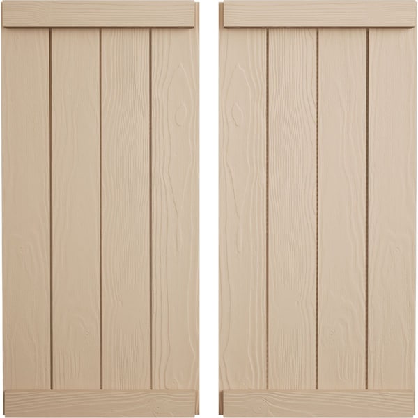 Ekena Millwork Rustic Four Board Joined Board-n-Batten Sandblasted Faux Wood Shutters w/End Batten, 22W x 76H, PR SHUBJE22X76SDPR - main