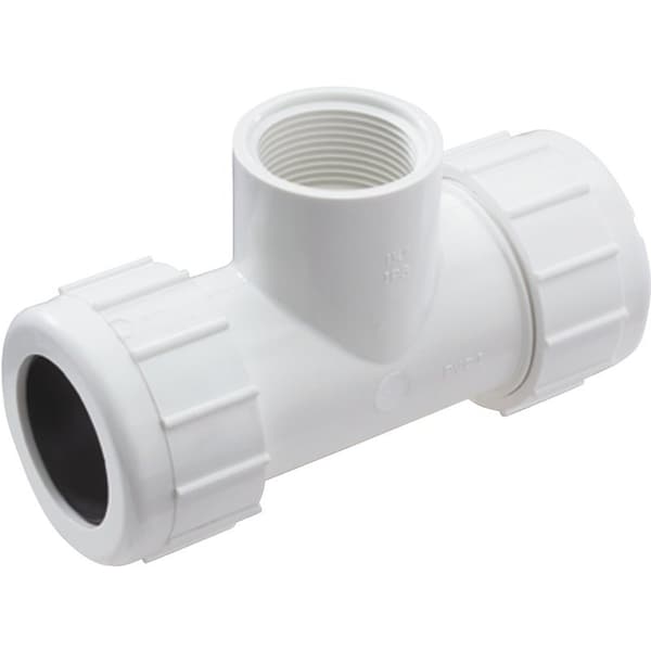 Nds Pipe Tee, 3/4 in, Compression x Slip-Joint, PVC, White, SCH 40 Schedule, 150 psi Pressure CPT-0750-S - main