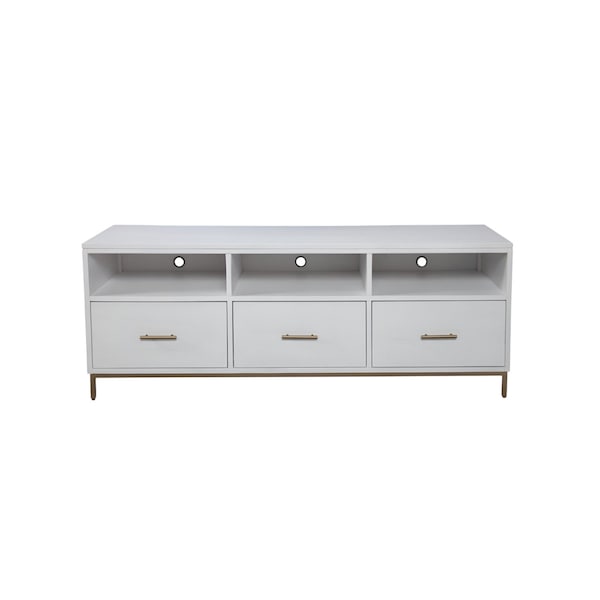 Homeroots 64in White Mahogany Solid Wood Open Shelving TV Stand 404260 - main
