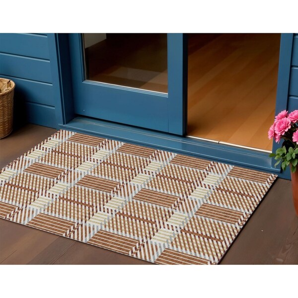 Homeroots 3' X 5' Copper Gold And Gray Plaid Washable Indoor Outdoor Area Rug 597583 - main