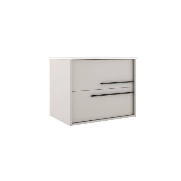 Homeroots 24" Tan Wood Floating Bathroom Vanity With White Sink And Two Drawers 624084 - main