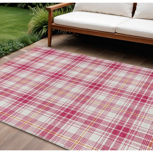 Homeroots 8' X 10' Blush Ivory And Copper Plaid Washable Indoor Outdoor Area Rug 597090 - main