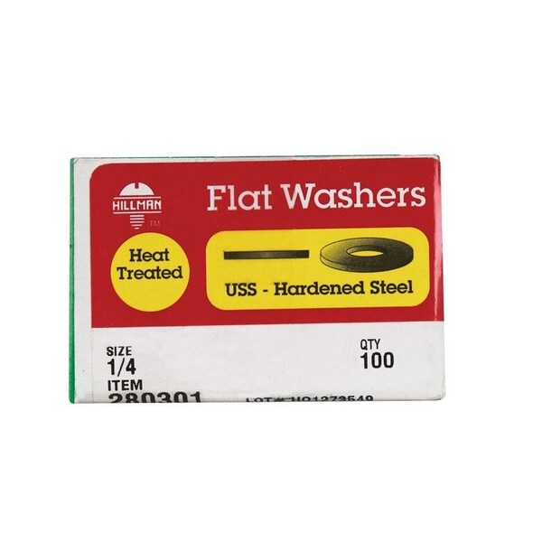 Hillman Yellow Dichromate Steel 1/4 in. USS Flat Washer, 100PK 280301 - main