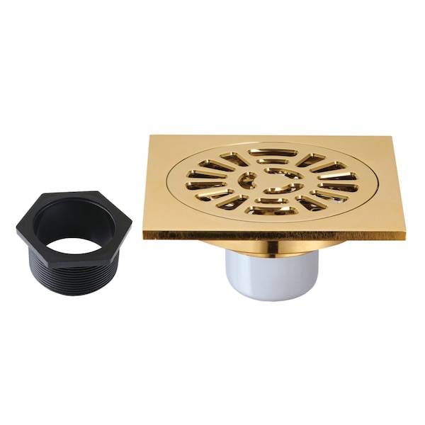 Kingston Brass 4" Brass Square Grid Shower Drain with Hair Strainer, Brushed Brass BSF4267BB - main
