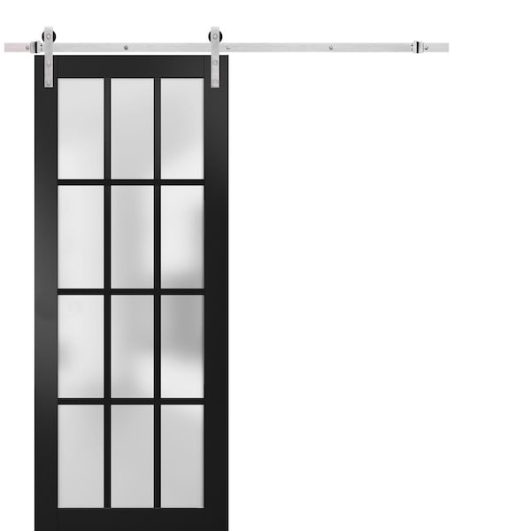 Sartodoors Sturdy Barn Door 12 lites Frosted Glass, Felicia 3312 Matte Black, 6.6FT Rail Hangers Heavy Hardwa FELICIA3312BD-S-BLK-3284 - main