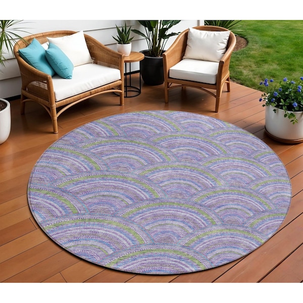 Homeroots 8' Lavender Sage And Ivory Round Geometric Washable Indoor Outdoor Area Rug 615208 - main