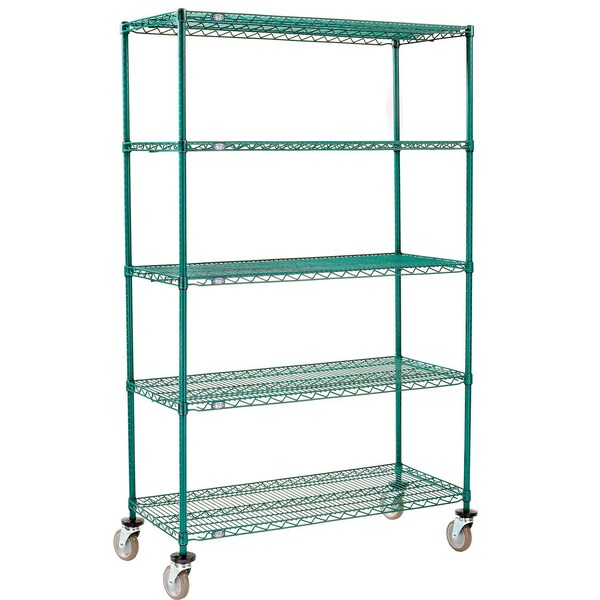 Global Industrial Nexel 5 Shelf Truck, Poly-Green, 48"W x 21"D x 60"H, Polyurethane Swivel Casters B3157683 - main