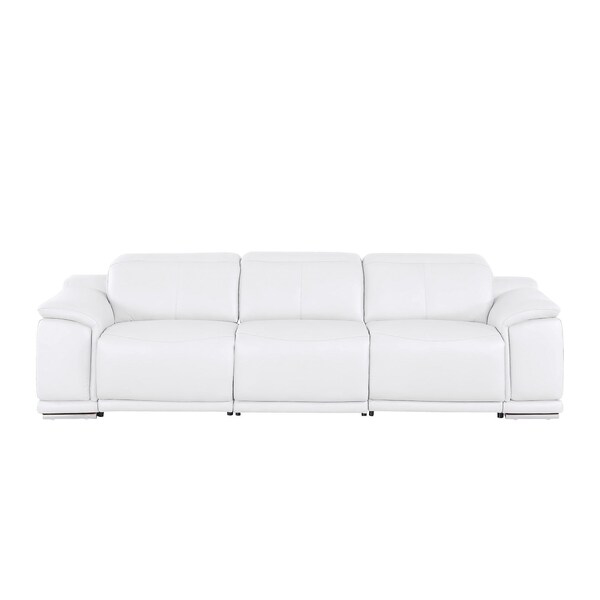 Homeroots 107" White Top Grain Leather Reclining USB Sofa 643701 - main