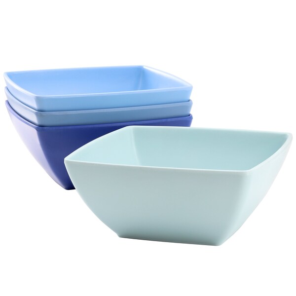 Gibson Home Grayson 4 Piece 6 Inch Square Melamine Dinner Bowl Set in Assorted Blue 136429.04 - main