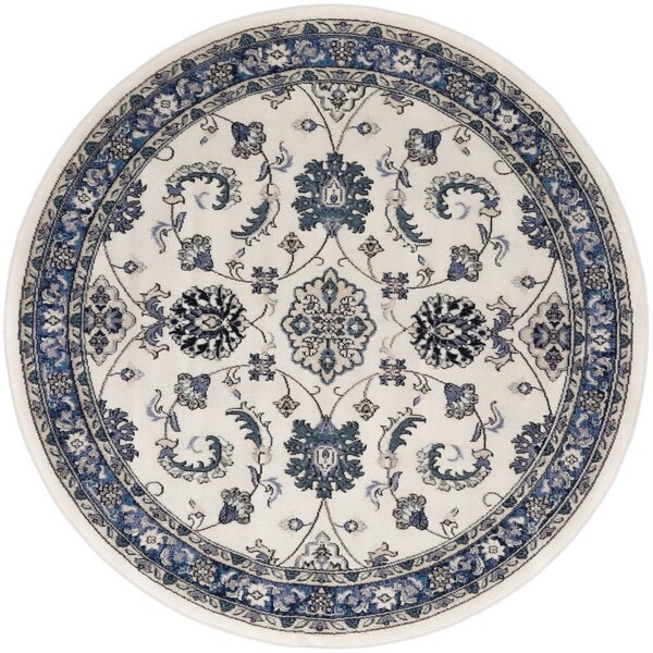Homeroots 4' Ivory And Blue Round Floral Indoor Outdoor Area Rug 573903 - main
