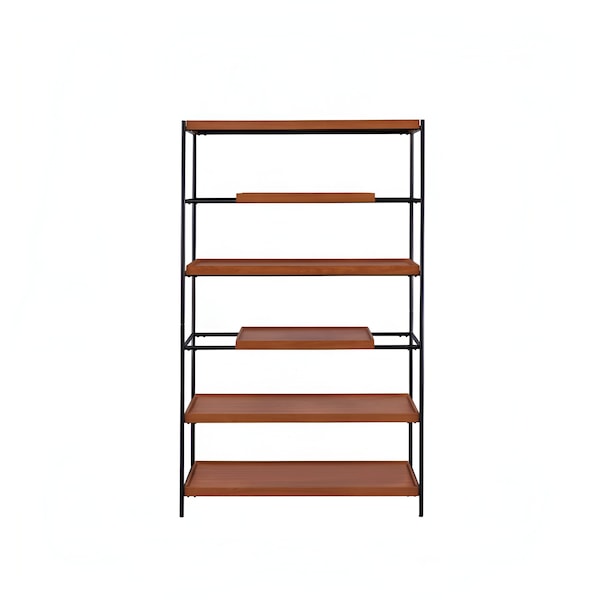 Homeroots 70" Oak And Black Metal and Wood Six Tier Etagere Bookcase 486300 - main