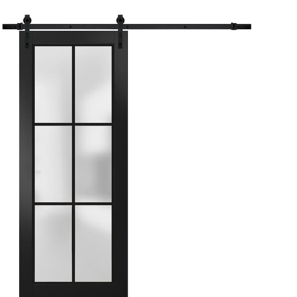 Sartodoors Sturdy Barn Door Frosted Tempered Glass Planum 2122 Black 28x80 Solid Core Modern Interior PLANUM2122BD-B-BLK-28 x 80 - main