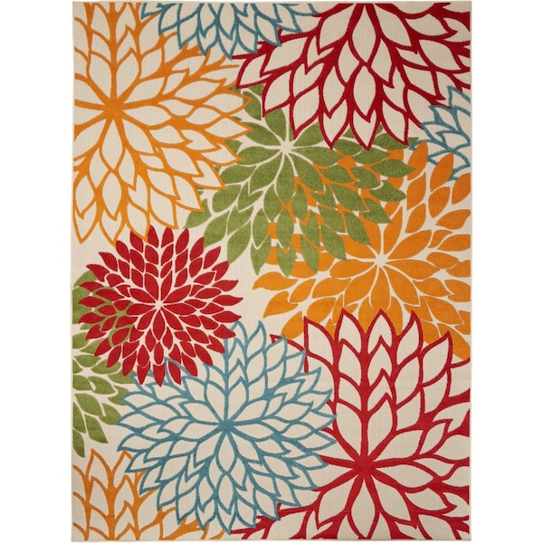 Homeroots 6' X 9' Ivory Yellow Orange Green And Blue Floral Indoor Outdoor Area Rug 546681 - main