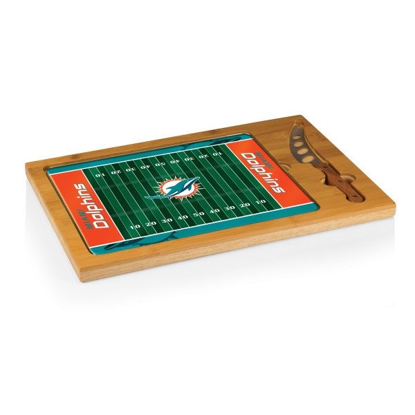 Picnic Time Family Of Brands NFL Miami Dolphins - Football Field - Icon Glass Top Cutting Board & Knife Set 910-00-505-174-2 - main
