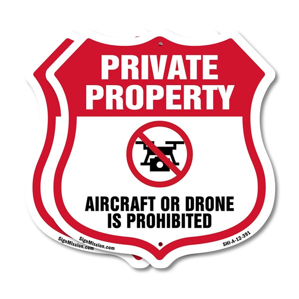 Signmission No Drone Shield Sign Aircraft Or Drone I, 12 inch X 12 inch, Aluminum Metal Sign, 2PK SHI-A-2PACK-12-391 - main