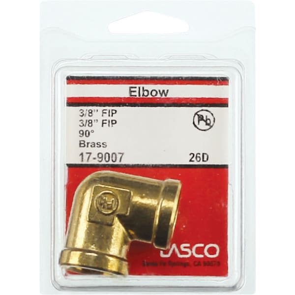 Westlake Pipe & Fittings 3/8'' FPTx3/8'' FPT 90 Deg. Brass Elbow, 1/4 Bend 17-9007 - main