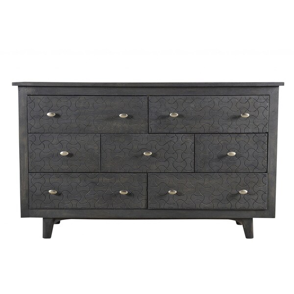 Homeroots 60" Gray Wash Solid Wood Seven Drawer Triple Dresser 489215 - main