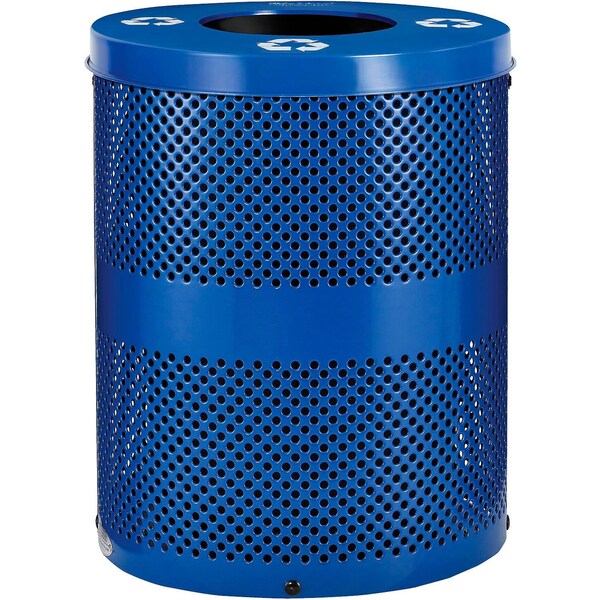 Global Industrial Outdoor Perforated Steel Recycling Trash Can, Flat Lid, 36 Gallon, Blue B3178679 - main