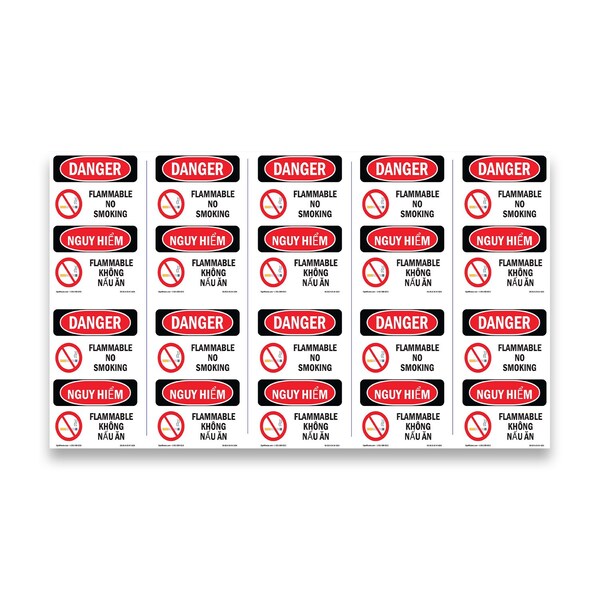 Signmission OSHA Danger Sign, Flammable No Smoking Bilingual, 5in X 3.5in Decal, 10PK, OS-DS-D-35-VV-1824-10PK OS-DS-D-35-VV-1824-10PK - main