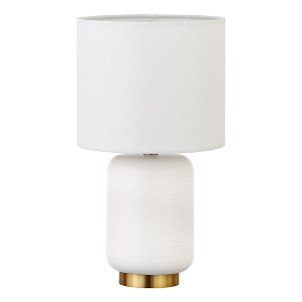 Homeroots 15" Gold and White Ceramic Cylinder Table Lamp With White Drum Shade 546125 - main