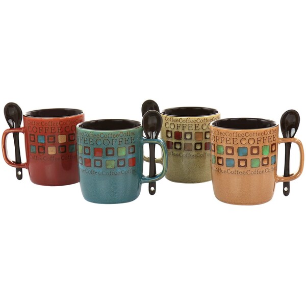 Mr. Coffee Cafe Americano 8 Piece 13oz Ceramic Cup and Spoon Set in Assorted Colors 750117476M - main