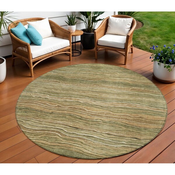 Homeroots 8' Fern Green And Taupe Round Abstract Washable Indoor Outdoor Area Rug 618276 - main
