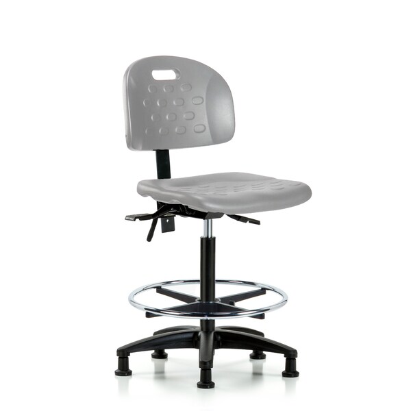 Blue Ridge Ergonomics Poly Chair - High Bench Height with Chrome Foot Ring & Stationary Glides in Gray Poly HPHBCH-RG-T0-A0-CF-RG-GRY - main