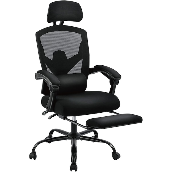 Simple Deluxe Retractable Footrest Ergonomic Swivel Office Chair with Lumbar Support Pillow and Padded Armrests 3A88FNCHAIRC3509WBK01 - main
