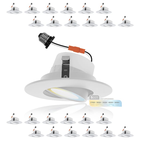 Nuwatt 4 Inch Adjustable Can Lights, Gimbal Retrofit Recessed Lighting, 5CCT 2700K-5000K, 750LM, 24PK NW-GMB-C4-10W-5CCT-WH-24P - main