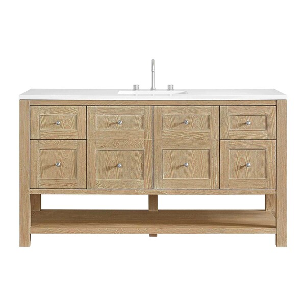 James Martin Vanities Breckenridge 60 in. Single Vanity, Whitewashed Oak, w/ 3 CM White Zeus Quartz Top 330-V60S-WWO-3WZ - main